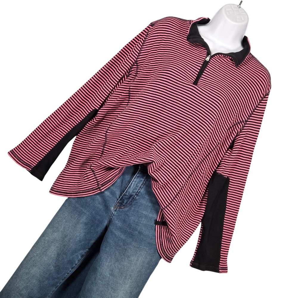 Lauren Ralph Lauren Vtg 1/4 Zip Stripe Pullover Women 2X Pink Black Stripe 90s
